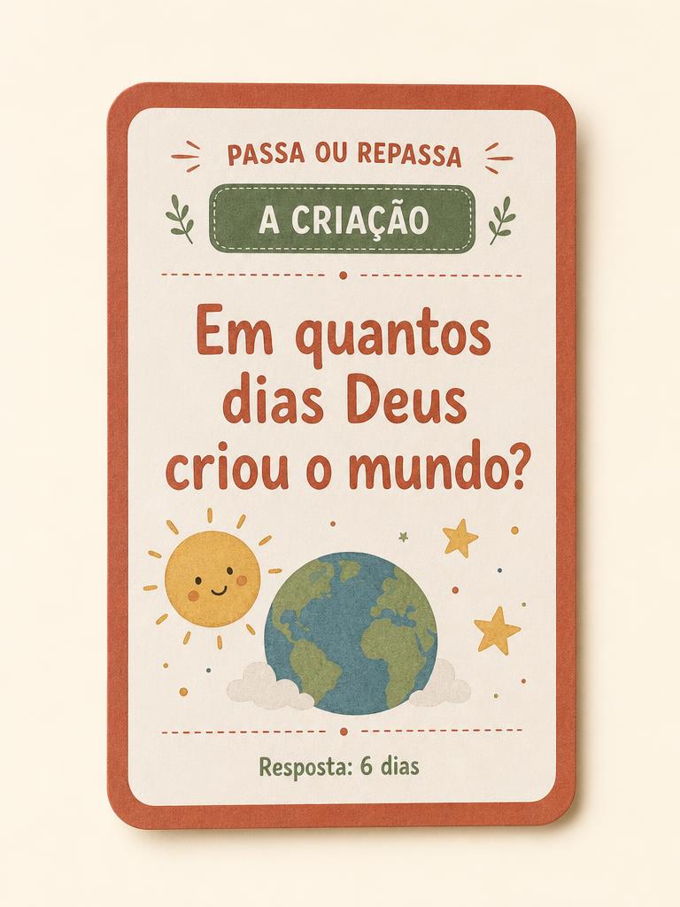 Cartão do jogo com pergunta sobre a Criação do mundo
