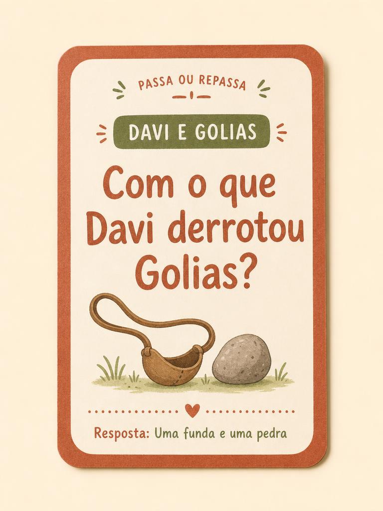 Cartão do jogo com pergunta sobre Davi e Golias